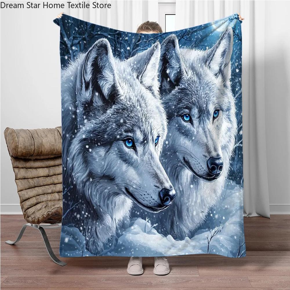 Cartoon Animal Wolf Flannel Throw Blanket Home Sofa Lunch Break Blankets for Bed Children Student Blanket Nap Cover Kids Gift