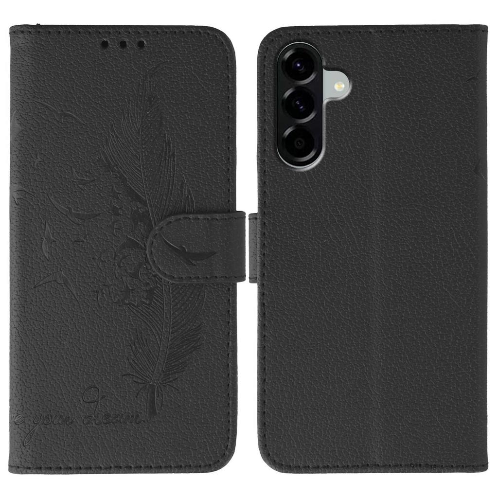 For Samsung Galaxy A56 5G Case Feather Imprint PU Leather Wallet Phone Cover