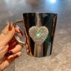 Coffee Mug Heart-Shaped Rhinestone Water Cup Stainless Steel Faux Crystal Mugs for Hot Beverage