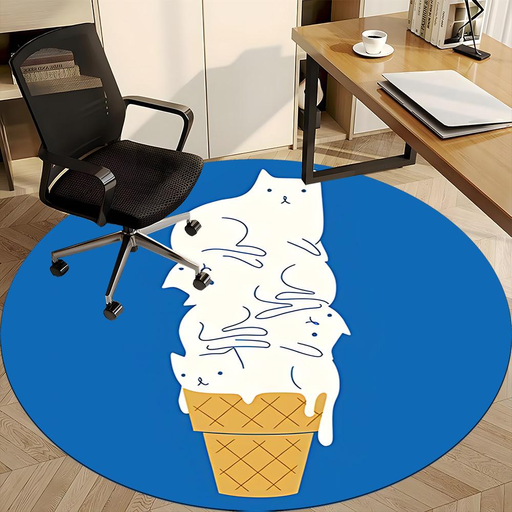 1pc Ice Cream Cone Cat Office Round Area Rug, Mat Suitable ForOffice, Under Office Chairs Bedroom Living Room Home Decor, Room Deco