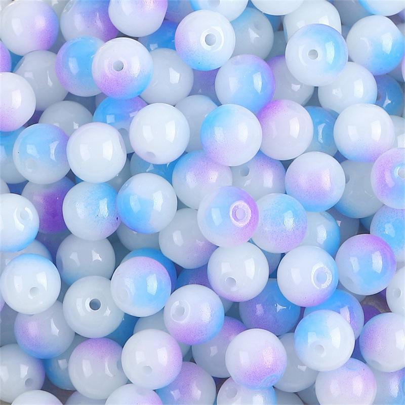 Комплект браслетов из бисера Summer Jelly Gold Glitter: Двойные стеклянные круглые бусины и полусахарные пузырчатые бусины