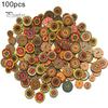 100Pcs Classic Vintage Flower Printed Wooden Button DIY Sewing Clothes Bag Decor