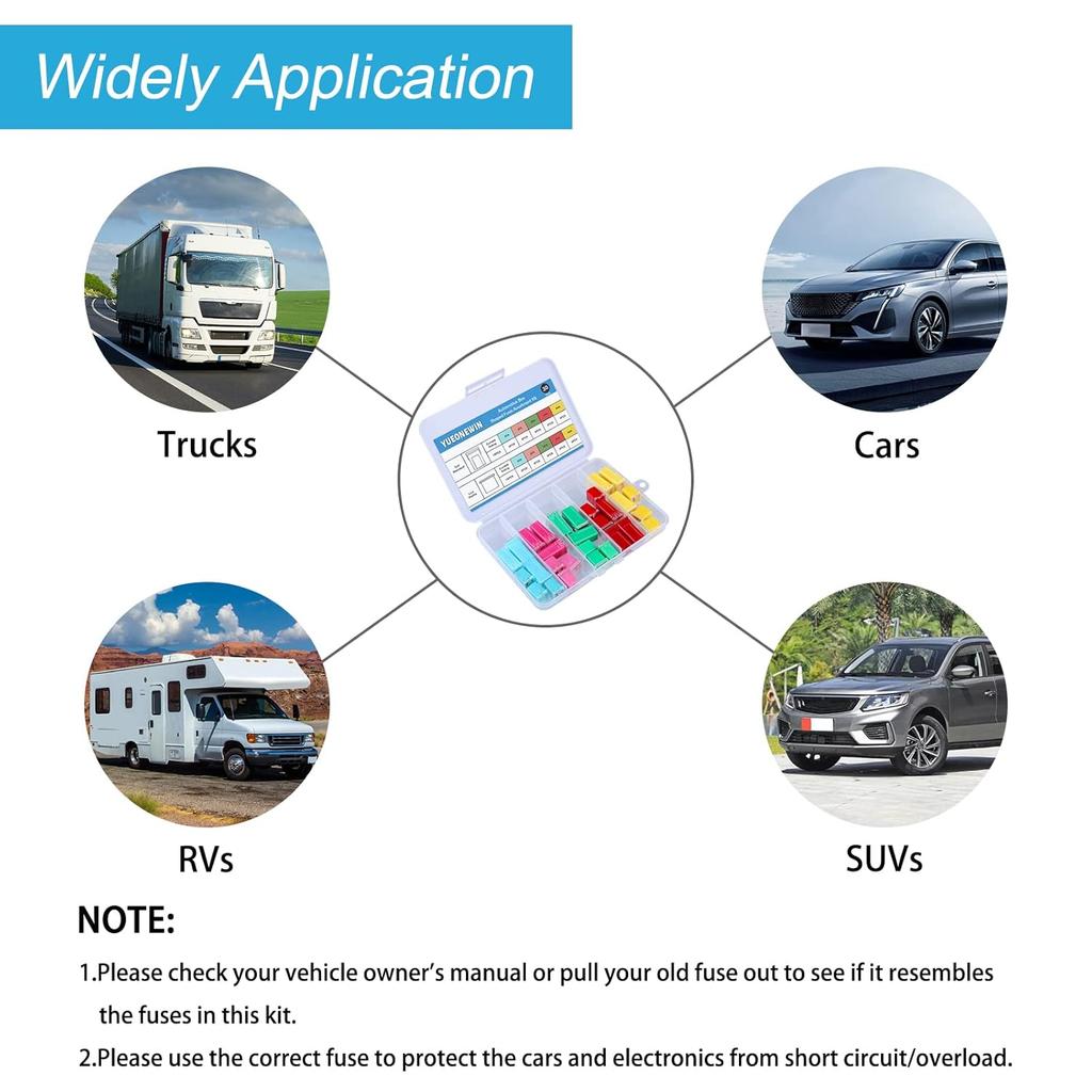30Pcs Jcase Car Fuse Assortment Kit, Tall/STD And Low Profile Jcase Box Shaped Fuses Assortment Kit For Ford, Chevy/GM, Nissan, And Toyota Pickup