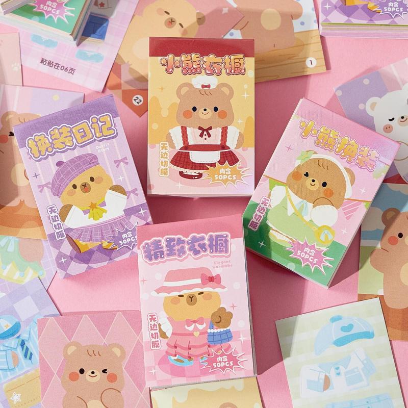 50-Piece Cute Bear Dress-Up Sticker Pack, Mixed Style Outfits & Durable Material, Great for Planner & Reward Stickers
