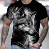 3D Men's T-shirt with Wolf Print, Short Sleeved Summer Casual Quick Drying Sports Retro T-shirt Fashion T-shirts
