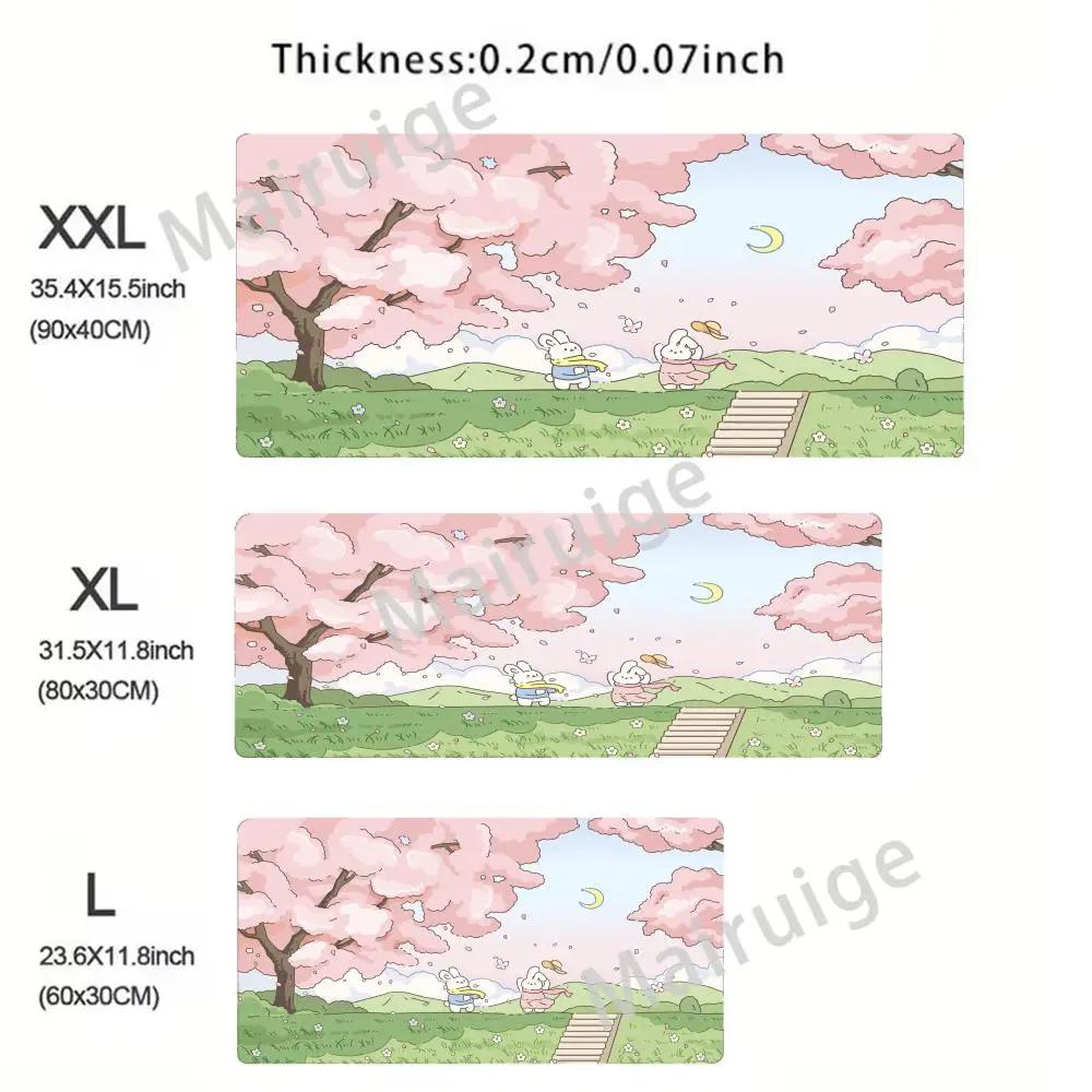 Cute Bunny on Lotus Pond Extended Gaming Mouse Pad Kawaii Summer Desk Mat NonSlip Keyboard Pad
