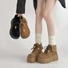 Retro Solid Color Design, Thick-soled Lace-up Folding Martin Boots for Women's 2025 Autumn and Winter New Models, Small People Increase Height and