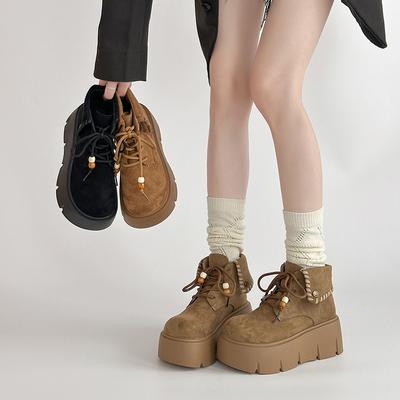 Ретро однотонный дизайн, ботинки Мартин на шнуровке на толстой подошве, складные, для женских новых моделей осень-зима 2025, для невысоких людей увеличивают рост и