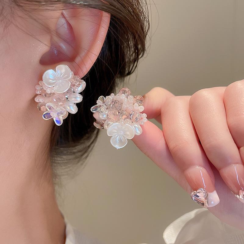 Серьги с розовыми цветами в форме сердца и кошачьим глазом, модные серьги, высококачественные серьги