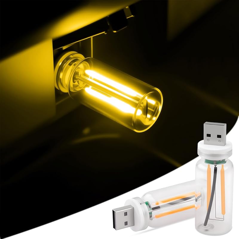 2PCS Car USB Lights Car Atmosphere Lamp with Touch Dimmable, Portable Mini Glass Bottle LED Bulb Night Lights for Vehicle Bedroom Hallway Camping