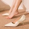 Fashion Crystal Flower Women High Heels Shoes Luxury Elegant Pointed Toe Pumps Wedding Party 2025 New Shoes Autumn Shallow Zapatillas