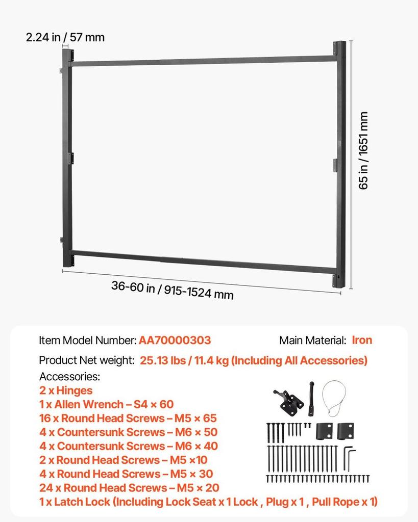 Gate Building Kit Fits 36 to 60 in Wide Openings 6 to 7 ft High Fence