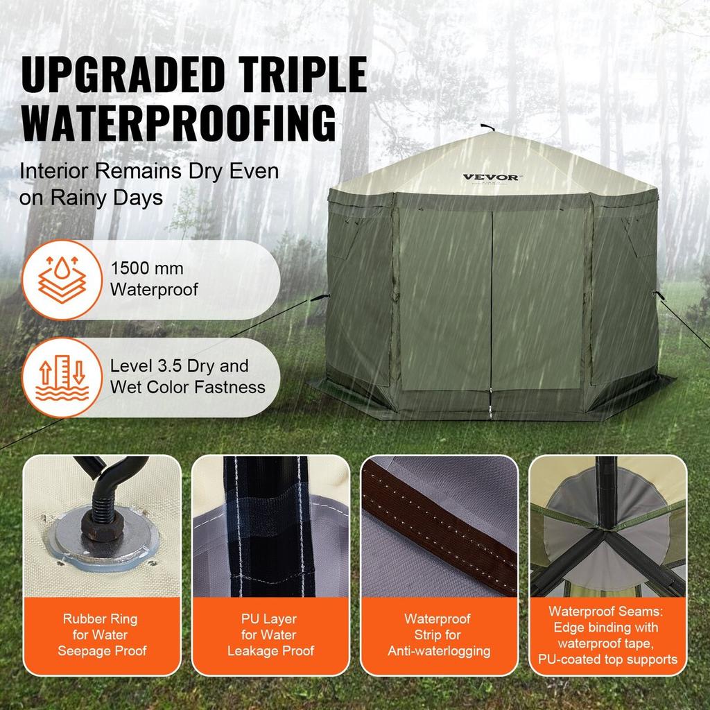 Pop Up Gazebo Tent Pop-Up Screen Tent 6 Sided Canopy Sun Shelter Green