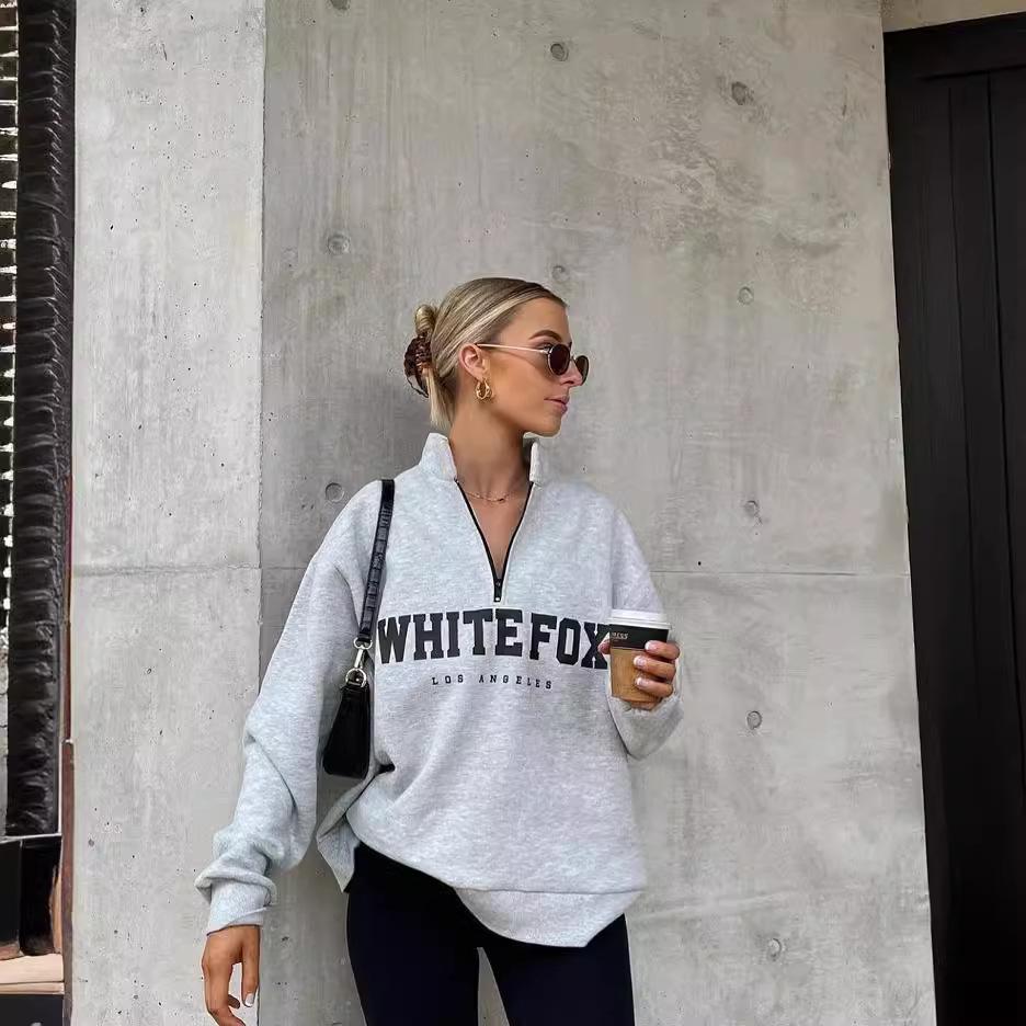 Свитшот с принтом и полумолнией 2023 года осень/зима — повседневный и универсальный, европейский и американский стиль