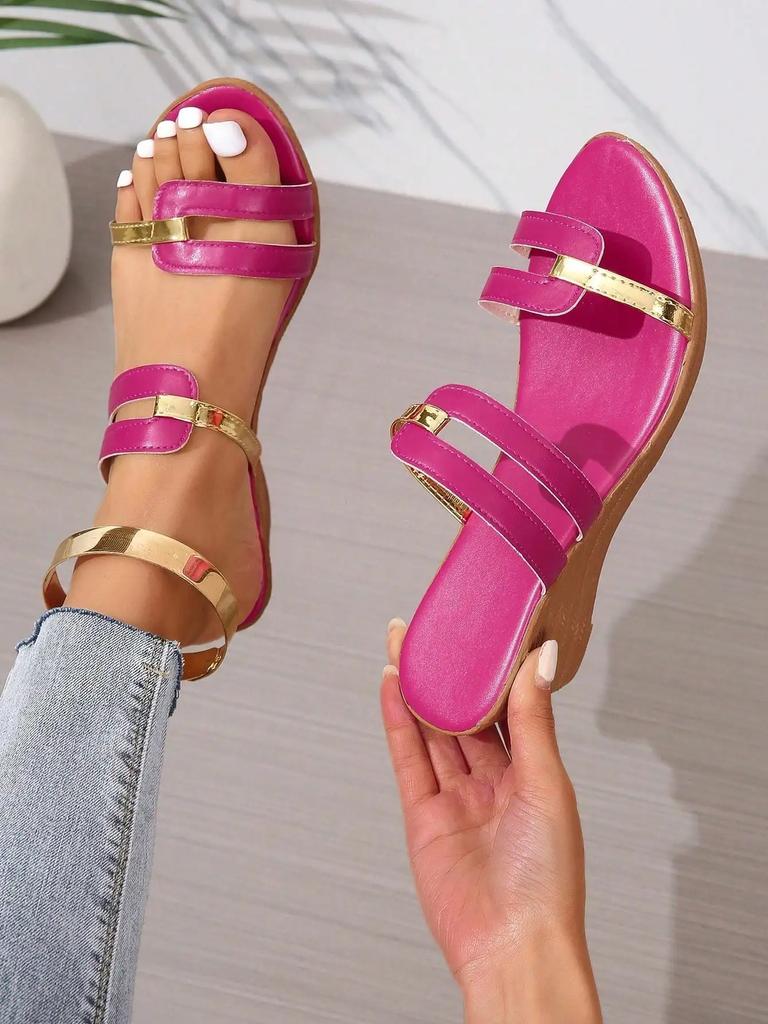 Fashion Women's Sandals Open Toe Narrow Strap Designer Womens Shoes 2025 Summer Casual Leather Thick Sole Wedge Ladies Slippers