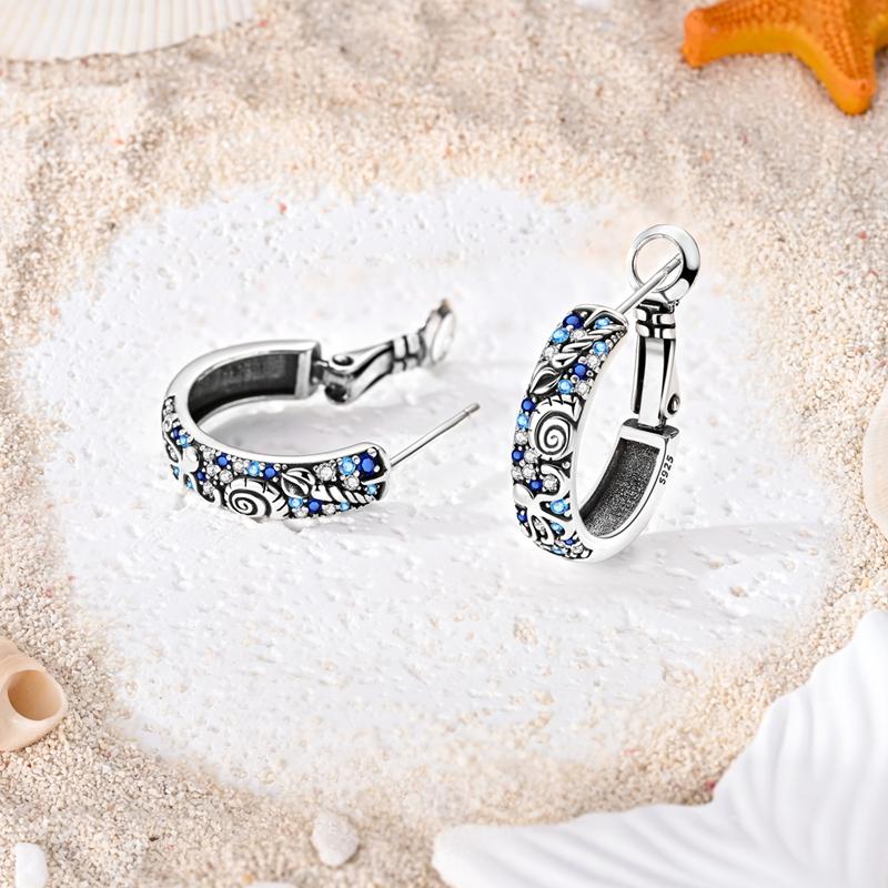 925 Sterling Silver Ocean Nautilus Starfish Hoop Earrings Boho Vintage Hoops Beach Everyday Wear Jewelry Gift for Women Girls