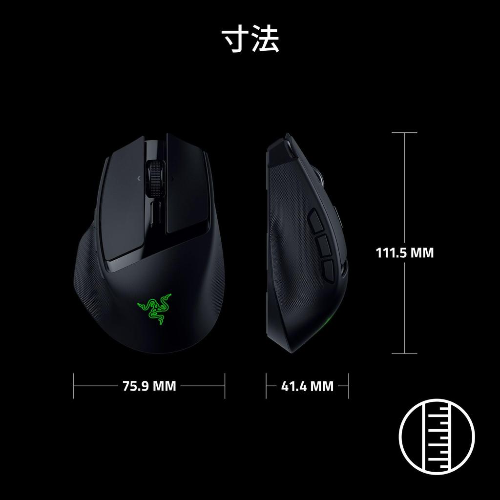 Razer Basilisk Mobile Портативная Эргономичная Беспроводная Игровая Мышь, Маленькая 76 г, Беспроводная 2,4 ГГц/Проводная Bluetooth, Время Работы от Батареи 180 Часов, HyperScroll с Наклоном