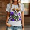 Женская летняя футболка, футболка с короткими рукавами с цветочным принтом собаки, повседневный топ с принтом