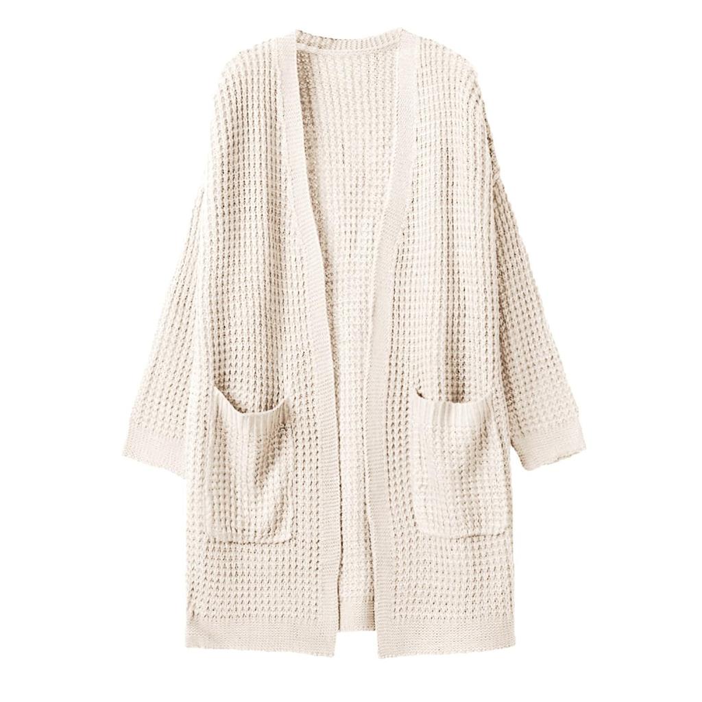 Женская мода Повседневный открытый спереди Длинный рукав Кардиганы крупной вязки Свитера Верхняя одежда Пальто