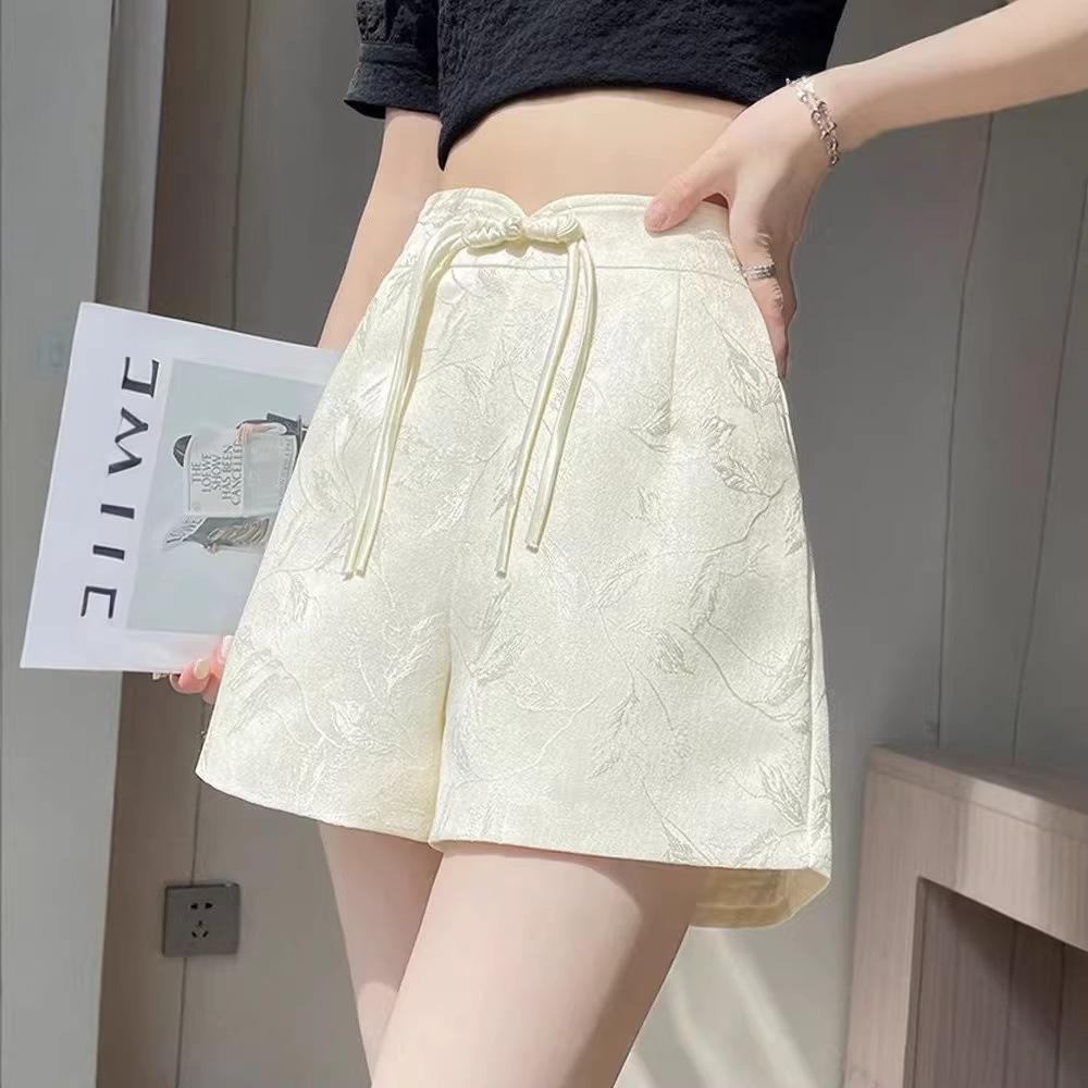 Women's Summer High-Waist Frog Button Ice Silk A-Line Shorts