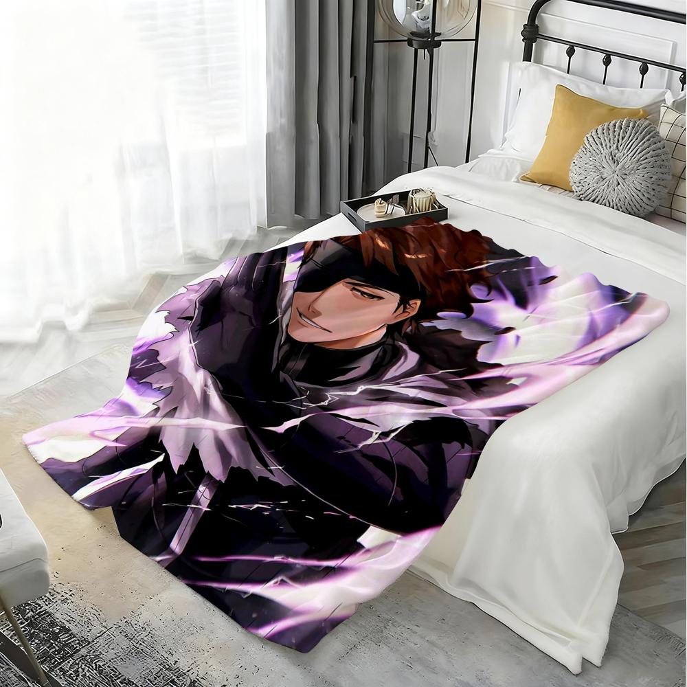 Anime B-Bleach Throw Lightweight 240g Flannel Blanket Soft Skin-friendly for Summer Cooling