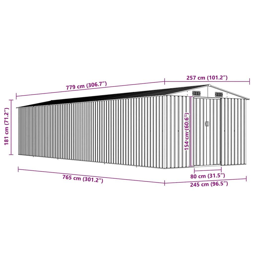 Tool Shed Anthracite Grey 257 x 779 x 181 cm Galvanized Steel