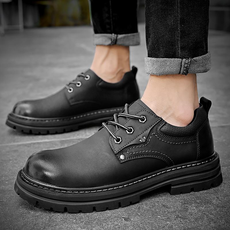 Модная осенняя мужская повседневная обувь из натуральной кожи, рабочая обувь, мужские кеды на шнуровке на плоской подошве, платформа, британская деловая, для вечеринок, туфли для платья 38-46