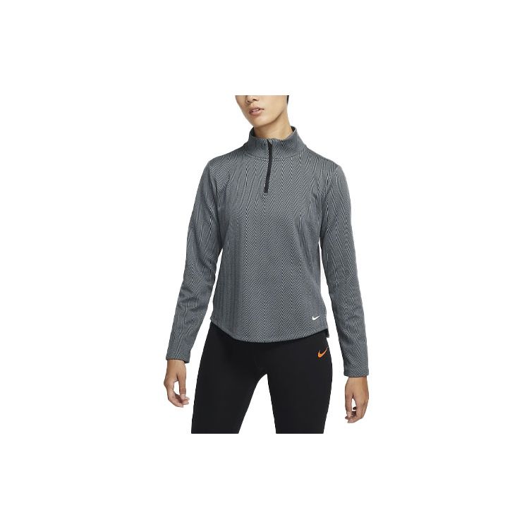 Nike Однотонный трикотажный топ с логотипом и полумолнией, женские топы, дымчато-серый DD6573-010
