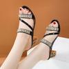Summer Women's Sandals and Slippers with Medium Heel Thick Heel Women's Slippers with Open Toe High Heel Rhinestones