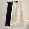 Knitted Midi Skirt for Winter Women Mid To Long Style with Crochet Lace A-line Wrapped Buttocks Skirt Thick Winter Skirt