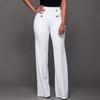 Women Solid Color Pants High Waist Wide Leg Pants Office Ladies Trousers Slim Long Pants