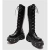 Длинные сапоги женские готические туфли на платформе сапоги до колена панк черные сексуальные мотоциклетные сапоги 2024 новые женские сапоги для косплея на Хэллоуин