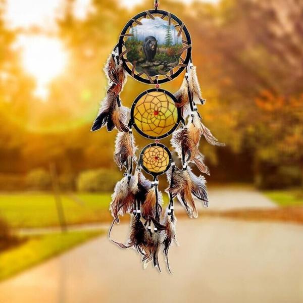 1PC Handmade Dream Catcher Creative Wall Decorations Wolf Pattern Indian Dreamcatcher Retro Feather Ornament Home Room Hanging Decor