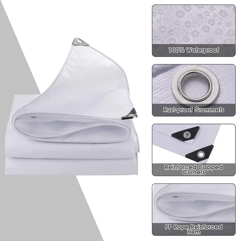 Прочный поли брезент, белый водонепроницаемый брезентовый чехол с люверсами, устойчивый к УФ-излучению, разрывам и выцветанию для палатки у открытого бассейна