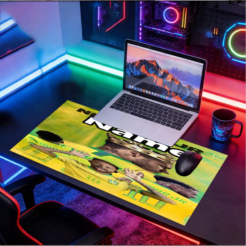Custom Name Personalized Neymar Jr Pattern Mousepad, Laptop PC Desk Mat, Decorative Desk Mat for Home Keyboard Pad Gift