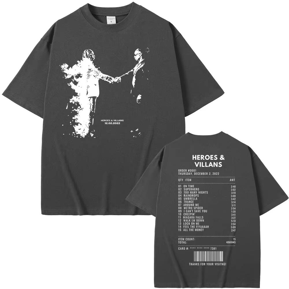 Rapper Metro Boomin Heroes  Villains Double Sided Print Tshirts Unisex Women Hip Hop Vintage Oversize Tshirt Unisex Cool Streetwear