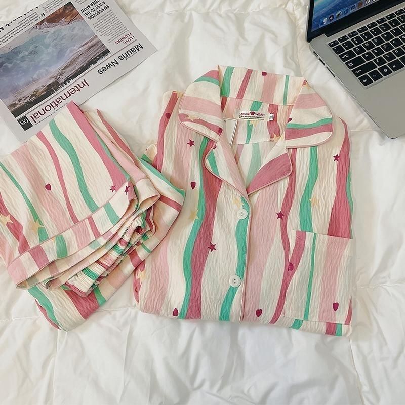 Женский пижамный комплект Осенняя пижама Пижамный комплект Ночные рубашки Повседневный удобный топ на пуговицах и брюки