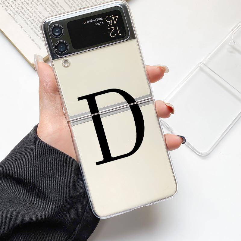 Phone Case For Samsung Galaxy Z Flip 3 4 5 Hard Folding Clear PC Bumper Initial Letter A Z Fashion For Samsung Z Flip 6 Cover