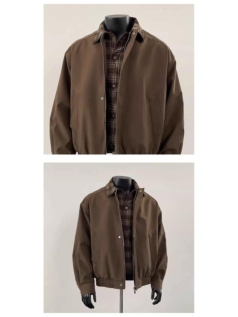 American Streetwear Trendy Patchwork Color Block Couple Autumn Padded Lapel Jacket