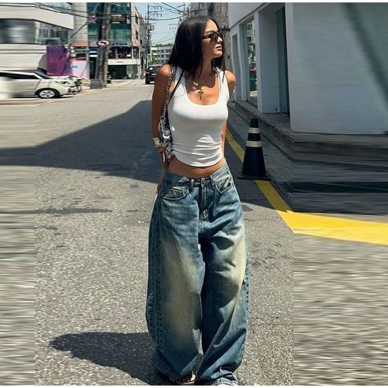 Fashion Wide Leg Denim Pants Women Vintage High Waist Zipper Button Pockets Long Jeans 2025 Spring New Lady High Street Trousers