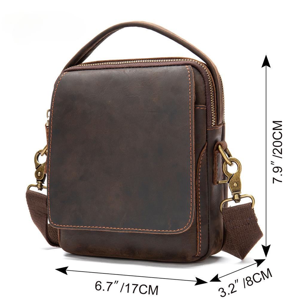 Crazy Horse  Genuine Leather Sports Crossbody Men's Bags Casual Handbag Leather Vintage Shoulder Bag
