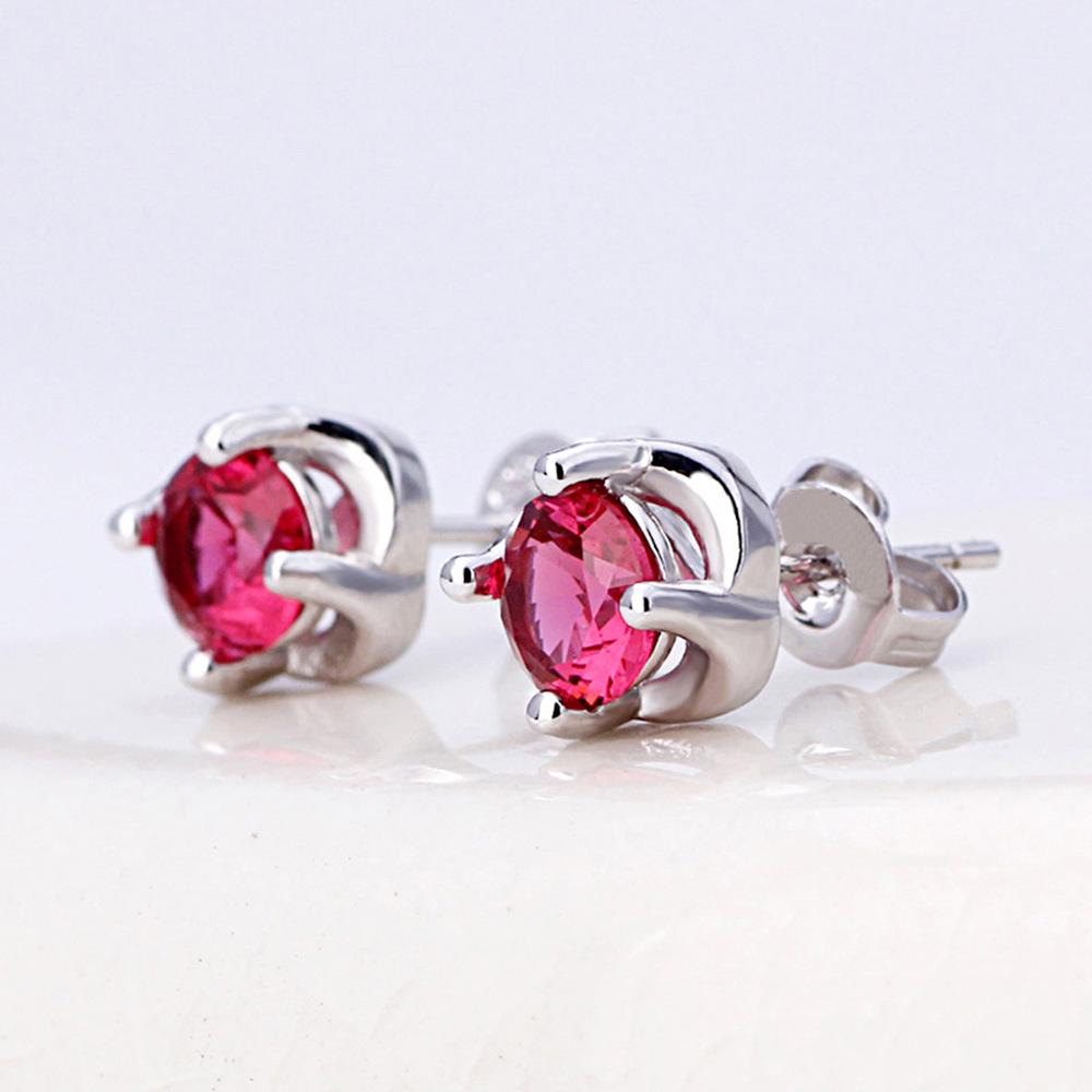 Korean-Inspired Temperament Red Zircon Silver-Plated Earrings for Women