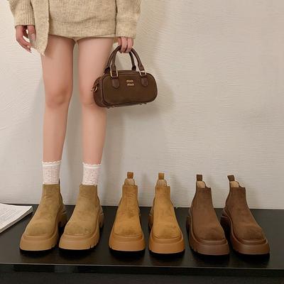 Женские ботинки челси Мартин 2025 новая весна и осень толстая подошва увеличивающие рост сапожки-трубы маленькие супер огонь большие желтые ботинки