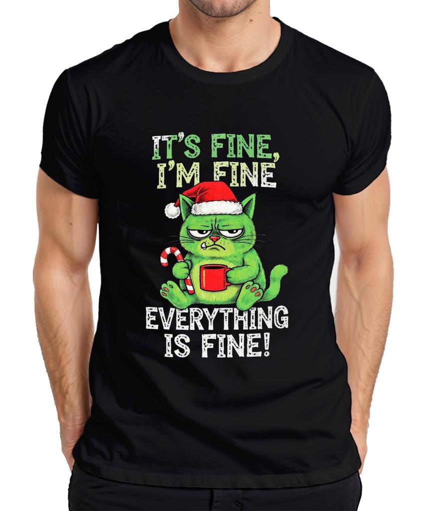 Its Fine Im Fine Everything Is Fine Grumpy Cat Funny Christmas Unisexs Tshi