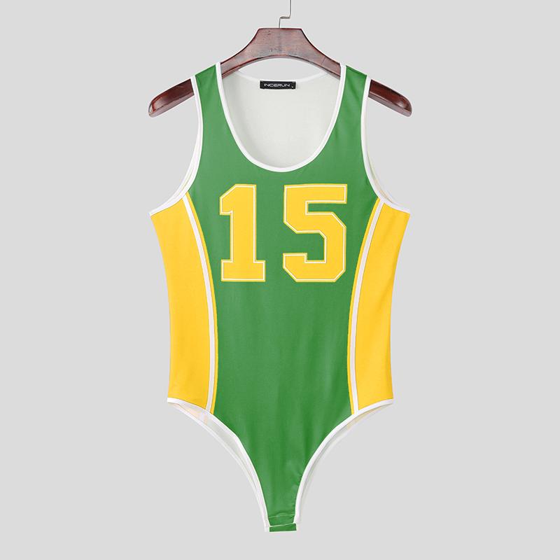 INCERUN Мужские боди без рукавов со швами и принтом букв, облегающие комбинезоны, нижнее белье