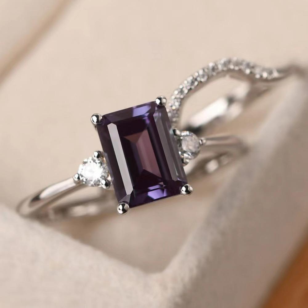 Luxury Platform New Women's Pair Ring, Creative Inlaid Purple Square Diamond Zircon Ring Wholesale