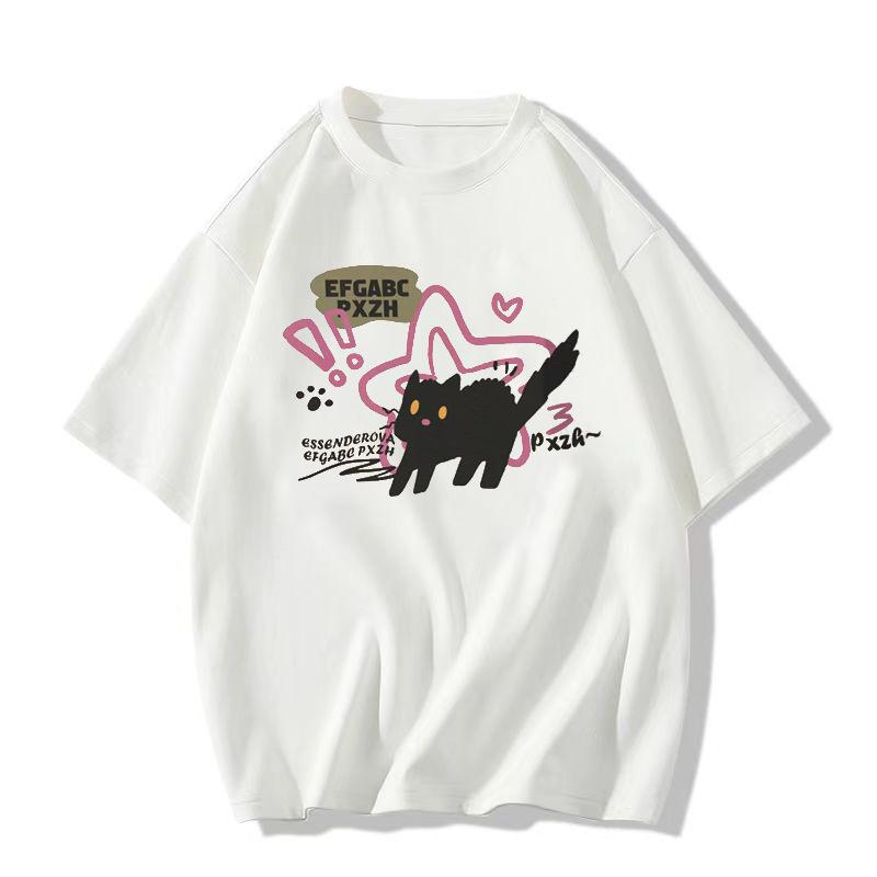 Women Summer Short Sleeve Cartoon Bear Printed Oversize T Shirt Blouse Top