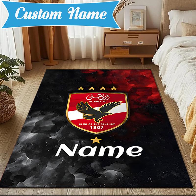 Custom Name Al-Ahly Club Crest Rug Game Carpet, Floor Mat for Bedroom Living Room Entryway Rug, Home Decor Idea Gift for Christmas birthday