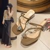Fashion Toe Slippers for Women In Summer 2025 New Water Diamond Evening Style Gentle Temperament Coarse Heel Cool Mop