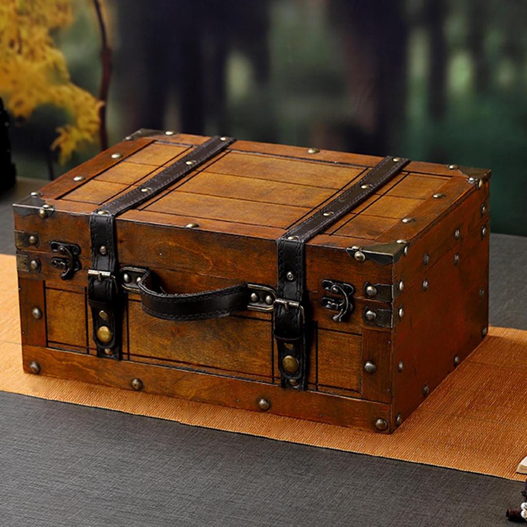 Old Fashioned Wood Storage Box Suitcase Jewelry Chest Elegant for Travelers Versatile with Hinged